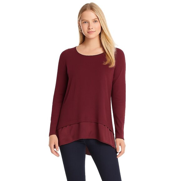 NWT White House Black Market Satin Trim Snit Top Heathered Zinfandel M #WHBM4 - Picture 1 of 10